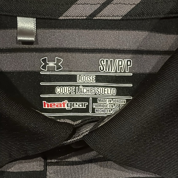 Small Under Armour Men's Polo in Black and Gray Stripes - Picture 6 of 9